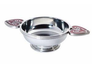 Pewter quaich with heart shaped handles