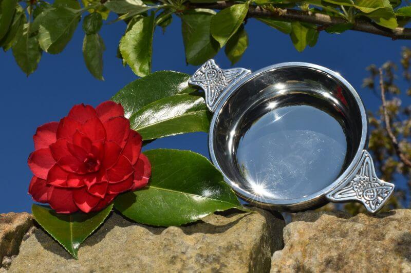 Pewter quaich with solid celtic handles